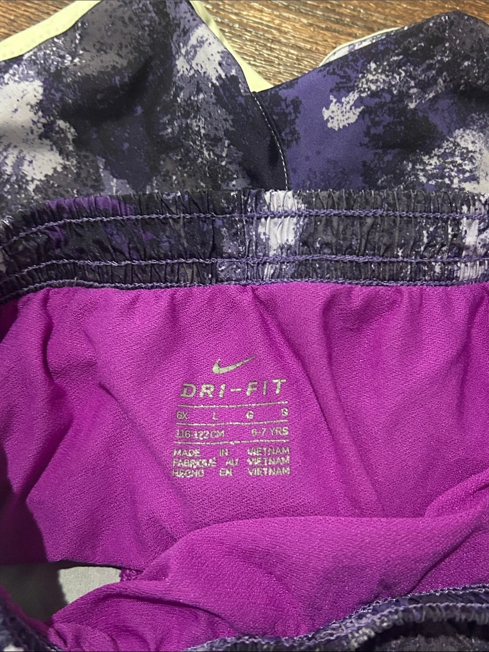 Nike Purple and Black Patterned Running Shorts with White Trim